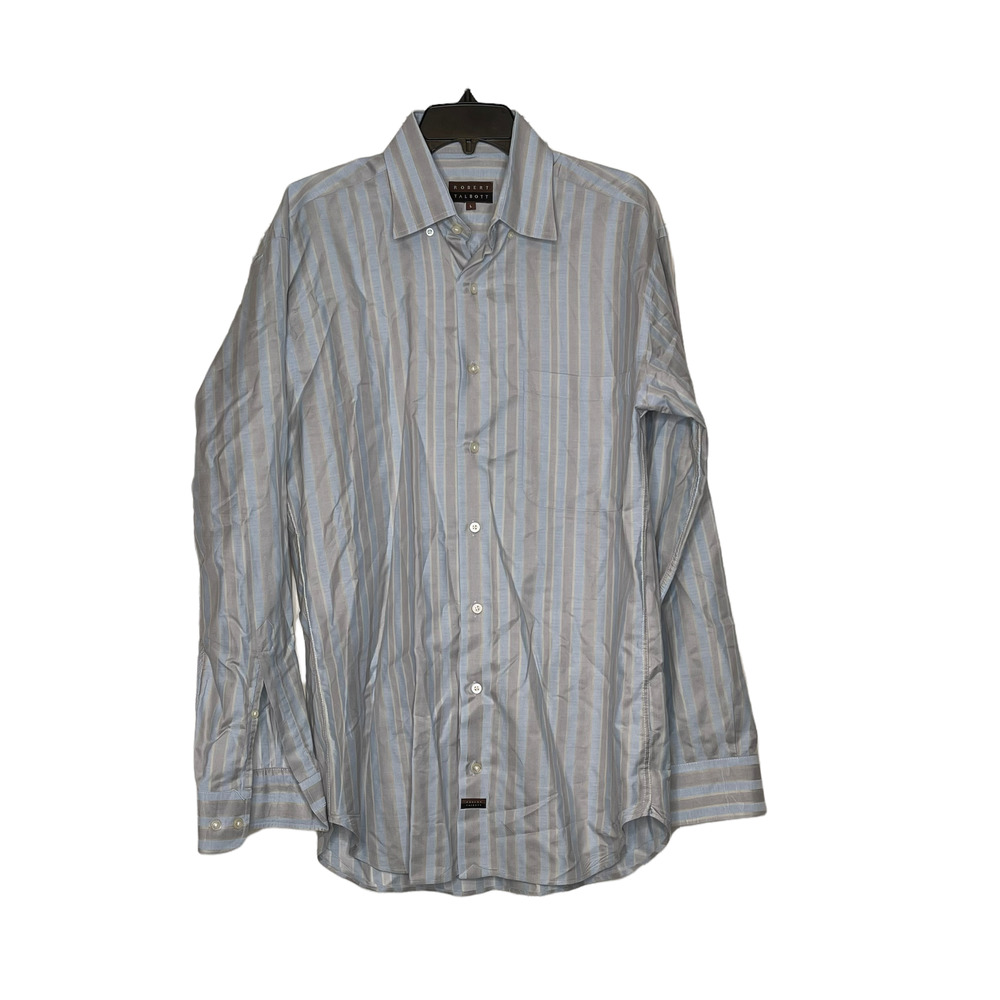 Robert Talbott‎ Mens Shirt Size Large Blue Gray Yellow Striped 100% Cotton LS